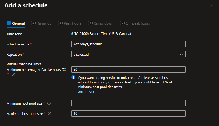 General settings for dynamic Scaling Plan