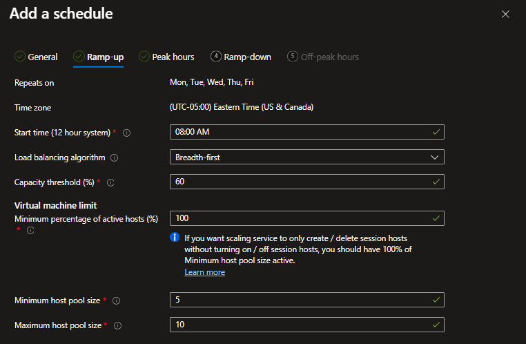 ramp-up settings for dynamic Scaling Plan