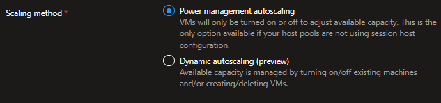 Azure Scaling Plan power management selection