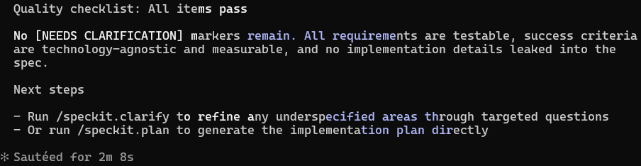 Speckit example Clarify output